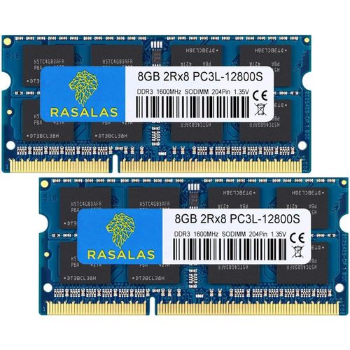 16GB Kit 2x8GB 1600MHz PC3L-12800: DDR3 16GB DDR3L Non ECC Unbuffered 1.35V CL11 2Rx8 Dual Rank SODIMM Laptop Memory Ram