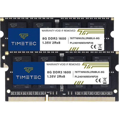 16Go KIT(2x8Go) DDR3/DDR3L 1600MHz PC3-12800 Non-ECC sans Tampon 1,35V/1,5V CL11 2Rx8 Double Rang 204 Broches SODIMM Ordinateur Portable PC Ordinateur mémoire RAM PCB Noir