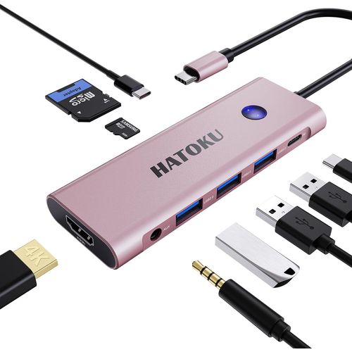 HUB USB C,9-1 USB C HUB,Adaptateur Macbook Air avec HDMI 4K@60Hz,100W PD,Lecteur de Cartes SD/TF,Port de Données USB 3.0/C et Port Audio pour Dell,Lenovo,HP Laptops (Pink)