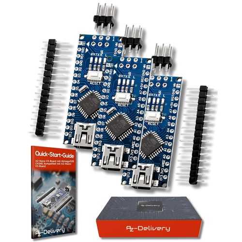 3 x AZ-Nano V3-Board Mini Carte USB ATmega328 5V 16MHz CH340 Micro contrôleur ATmega328P,CH340G remplace FT232RL y Compris E-Book!