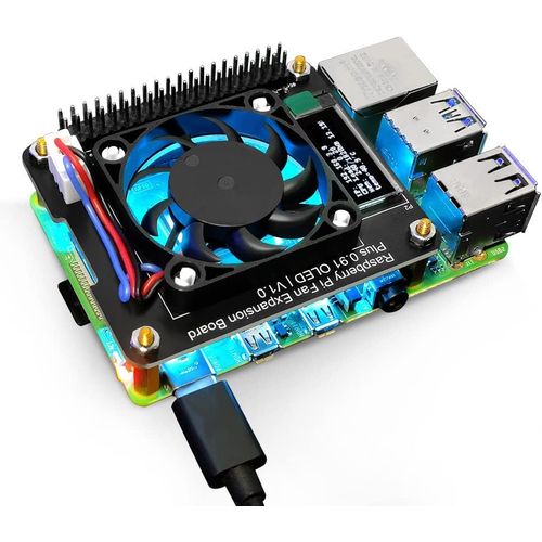 Raspberry Pi Chapeau de Ventilateur,Carte d'extension de Ventilateur Plus Module d'écran d'affichage OLED 0.91 V1.0 pour Raspberry Pi 4 modèle B