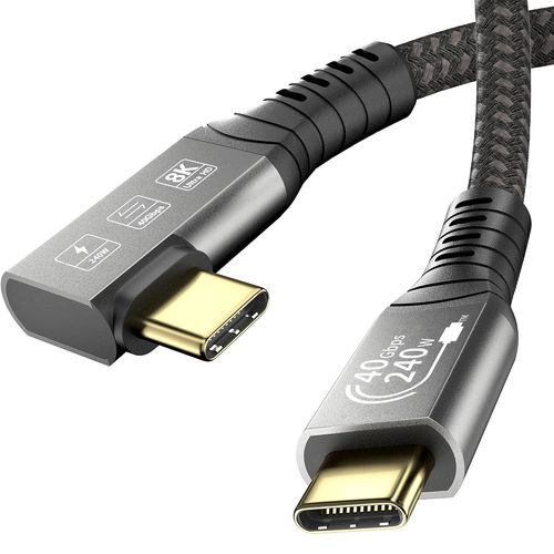 Câble USB 4 1m,Cable Transfert de Données USB C 40Gbit/s Câble USB C Charge Rapide PD 3.1 240W Cable USB C Vidéo 8K@60Hz pour Thunderbolt 4/3,iPhone 15Pro,MacBook,eGPU(90 Degrés)