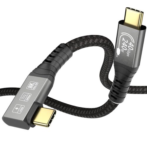 Câble USB4,supporte 8K@60Hz,240W 48V/5A,40Gbps USB-C vers USB-C Cable Court 0,5m pour Thunderbolt 4/3,iPhone 15Pro,MacBook,Docking Station,SSD,Moniteur,Hub,Typ-C Laptops(90 Degrés)