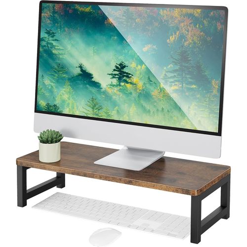 Support de Moniteur d'ordinateur en Bois avec Cadre en Métal,Réhausseur d`Écran pour Ordinateur Portable PC,Organisateur de Stockage de Bureau pour la Maison ou le Bureau