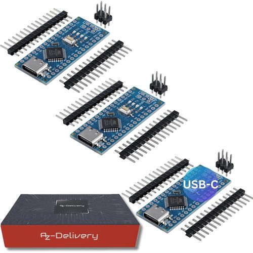 Lot de 3 cartes AZ-Nano V3 avec connecteur USB-C|Atmega CH340 Chip Atmega328 CH340|Compatible avec Arduino,Arduino Pro Micro et Arduino Nano V3|E-book inclus