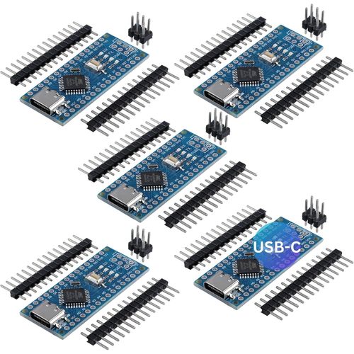 Lot de 5 cartes AZ-Nano V3 avec connecteur USB-C|Atmega CH340 Chip Atmega328 CH340|Compatible avec Arduino,Arduino Pro Micro et Arduino Nano V3|E-book inclus