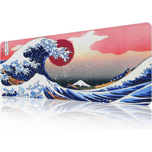 Japan Kanagawa Surfing Mouse Pad (80×30×0,3CM) Tapis de souris étendu Tapis de bureau,Tapis de souris à bords cousus,Base en caoutchouc antidérapante,Clavier Pad,Tapis de souris de jeu XL.[F49]