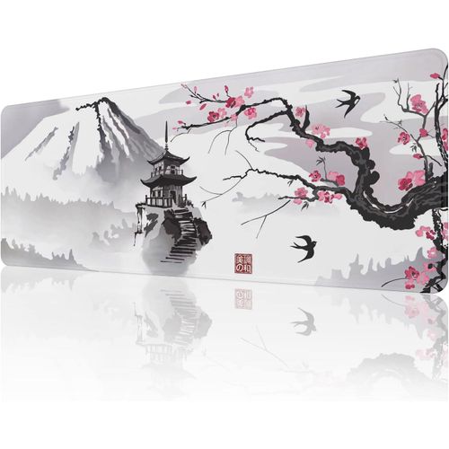 Tapis de Souris Japanese Cherry Blossom (800×300×3MM) Tapis de Souris Large et étendu,Tapis de Souris à Bords Cousus,Base en Caoutchouc antidérapante