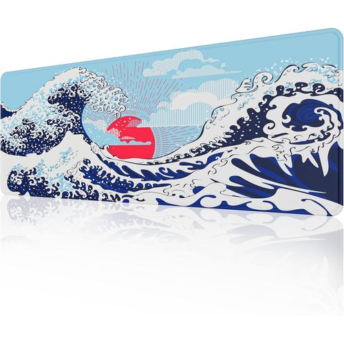 Japan Kanagawa Surfing Mouse Pad (80×30×0,3CM) Tapis de souris étendu Tapis de bureau,Tapis de souris à bords cousus,Base en caoutchouc antidérapante,Clavier Pad,Tapis de souris de jeu XL.[F48]