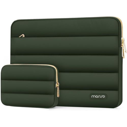 Housse Ordinateur Portable Bouffi 13-13,3 Pouces,Compatible avec MacBook Air 13 13,6 M4 M3 M2 M1/Pro 13/Pro 14,HP,Dell,ASUS,Lenovo,Pochette Horizontal Polyester avec Petit Sac,Armée Vert