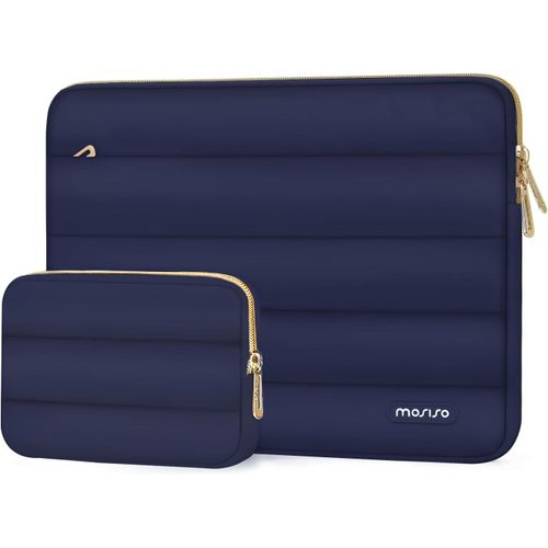 Housse Ordinateur Portable Bouffi 13-13,3 Pouces,Compatible avec MacBook Air 13 13,6 M4 M3 M2 M1/Pro 13/Pro 14,HP,Dell,ASUS,Lenovo,Pochette Horizontal Polyester avec Petit Sac,Bleu Marin