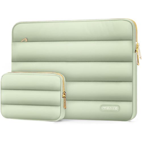 Housse Ordinateur Portable Bouffi 13-13,3 Pouces,Compatible avec MacBook Air 13 13,6 M4 M3 M2 M1/Pro 13/Pro 14,HP,Dell,ASUS,Lenovo,Pochette Horizontal Polyester avec Petit Sac,Sage Vert