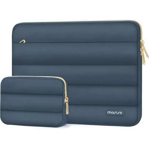 Housse Ordinateur Portable Bouffi 13-13,3 Pouces,Compatible avec MacBook Air 13 13,6 M4 M3 M2 M1/Pro 13/Pro 14,HP,Dell,ASUS,Lenovo,Pochette Horizontal Polyester avec Petit Sac,Brume Bleu