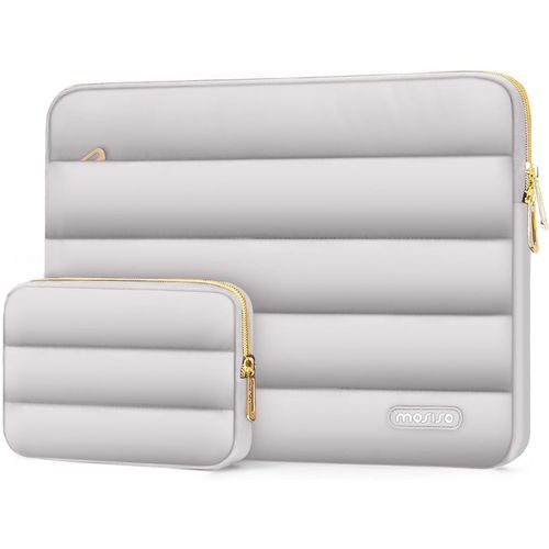 Housse Ordinateur Portable Bouffi 13-13,3 Pouces,Compatible avec MacBook Air 13 13,6 M4 M3 M2 M1/Pro 13/Pro 14,HP,Dell,ASUS,Lenovo,Pochette Horizontal Polyester avec Petit Sac,Gris