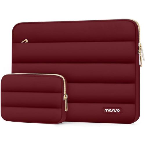Housse Ordinateur Portable Bouffi 13-13,3 Pouces,Compatible avec MacBook Air 13 13,6 M4 M3 M2 M1/Pro 13/Pro 14,HP,Dell,ASUS,Lenovo,Pochette Horizontal Polyester avec Petit Sac,Rouge