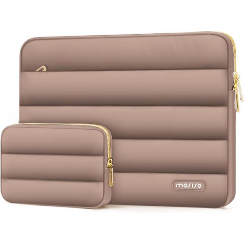 Housse Ordinateur Portable Bouffi 13-13,3 Pouces,Compatible avec MacBook Air 13 13,6 M4 M3 M2 M1/Pro 13/Pro 14,HP,Dell,ASUS,Lenovo,Pochette Horizontal Polyester avec Petit Sac,Marron