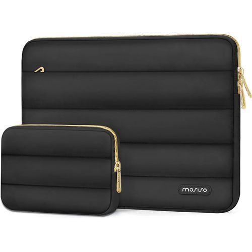 Housse Ordinateur Portable Bouffi 13-13,3 Pouces,Compatible avec MacBook Air 13 13,6 M4 M3 M2 M1/Pro 13/Pro 14,HP,Dell,ASUS,Lenovo,Pochette Horizontal Polyester avec Petit Sac,Noir