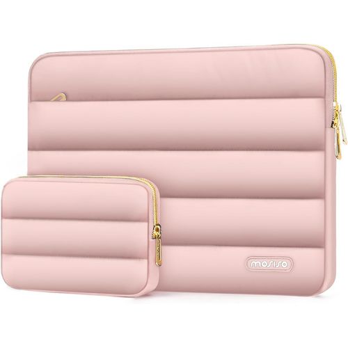 Housse Ordinateur Portable Bouffi 13-13,3 Pouces,Compatible avec MacBook Air 13 13,6 M4 M3 M2 M1/Pro 13/Pro 14,HP,Dell,ASUS,Lenovo,Pochette Horizontal Polyester avec Petit Sac,Rose
