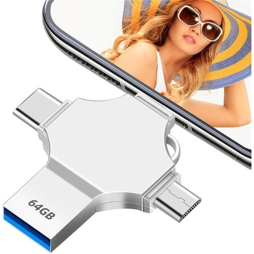 Clé USB 64GB 4 en 1 Clef USB 3.0 64GB Cle USB C Mémoire Portatile Clé Mémoire pour DocumentoPhone/PC/Tablette/Laptop/Computer