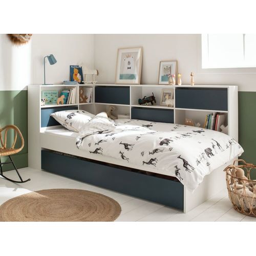 Lit Gigogne Avec Rangement 90x190 Blanc Et Bleu