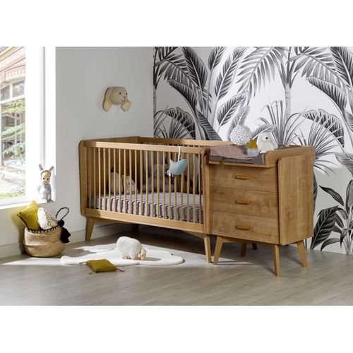 Lit Bébé Combiné Évolutif 70x140 Chêne Vintage