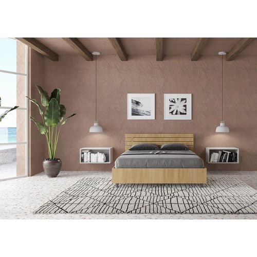 Lit Coffre 140x190 Tête De Lit Droite Effet Bois Chêne Nature