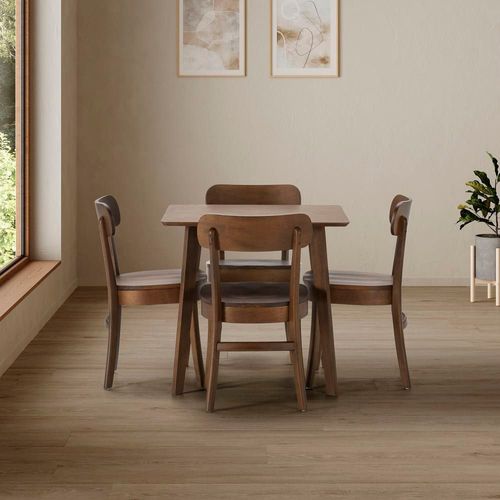 Ensemble Table 80x80 Cm Et 4 Chaises De Salle À Manger Noyer