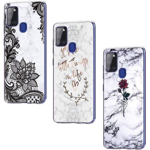Coque Samsung Galaxy A21s,Coque En Silicone Tpu Ultra-Mince Souple Transparent Avec Une Adhérence Parfaite Donne À La Protection Corps Un Etui De Téléphone Souple,Roses En Marbre