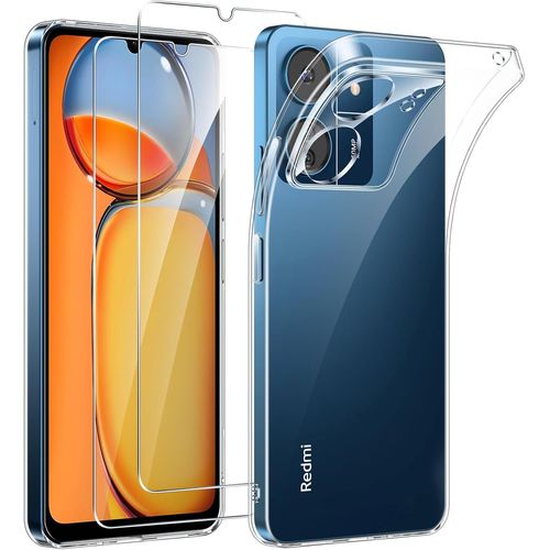 Coque Pour Xiaomi Redmi 13c/Poco C65 Avec 2 Pièces Protection Écran En Verre Trempé,Ultra Transparente Silicone En Gel Tpu Souple Pour Redmi 13c 4g Couqe,Antichoc Anti-Jaune Etui Bumper