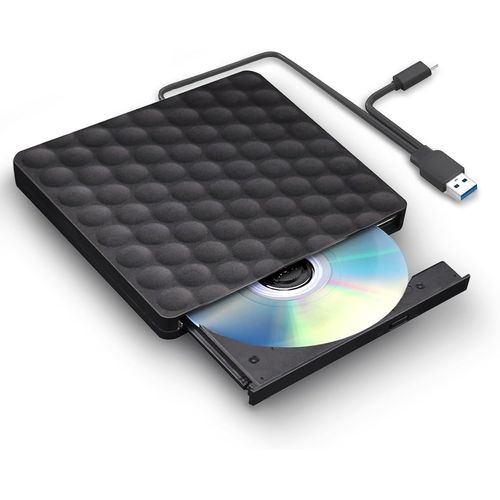 Lecteur CD/DVD Externe pour PC,USB 3.0 Type C Graveur Enregistreur Portable RW/ROM Mince Transmission Rapide Câble USB Intégrée Windows/Mac OS/iMac/Macbook/Laptop/Desktops/PC