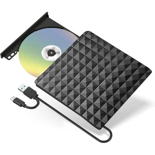 Lecteur CD DVD Externe,Graveur DVD Externe avec USB3.0 Type-c,Lecteur CD/DVD RW ROM Lecteur Graveur CD DVD Optiques Externes pour PC,Laptop Desktops,Macbook,Windows11/10/8/7/XP/Vista/MacOS