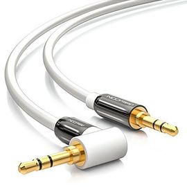 3,0m Câble Jack 3,5mm aux Stéréo-Prise Jack Courbée à 90° pour PC,Smartphone,Tablette,Voiture,Lecteur Hi-Fi-Blanc