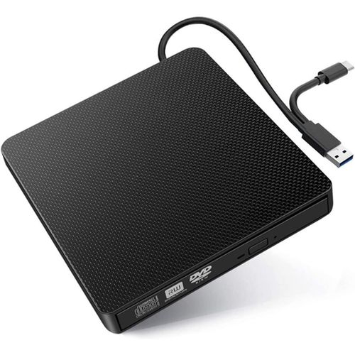 Lecteur de CD DVD Externe Portable,2 en 1 USB 3.0 et Type-C-Graveur de CD Optique pour Windows Linux Mac OS-Compatible avec HP,Dell XPS,MacBook,MacBook Pro 2019,2020 (Noir)