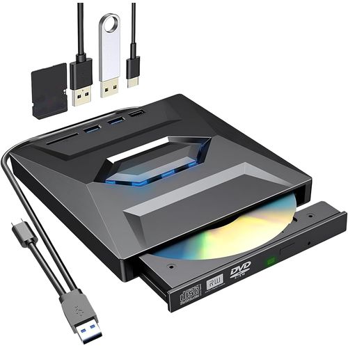 Lecteur Externe CD DVD USB 3.0 Type C,Lecteur de CD et DVD et Graveur Externe USB,Compatible avec Windows XP/Vista/7/8/10/11/Linux/Mac OS