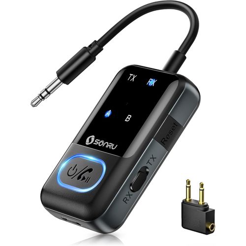 Transmetteur Récepteur Bluetooth 5.3,Emetteur Blue-Tooth sans Fil 2 en 1,Bluetooth Adaptateur pour TV Audio 3,5mm avec câble RCA,AptX-LL Double Link pour TV/PC/Gym/Avion/Haut-Parleur
