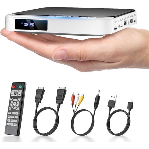 Lecteur DVD pour TV,Mini Lecteur DVD HDMI,Lecteur DVD pour Toutes Les Régions,Petit Lecteur DVD pour TV,Mémoire de Point d'Arrêt,(MD115W-04DE)