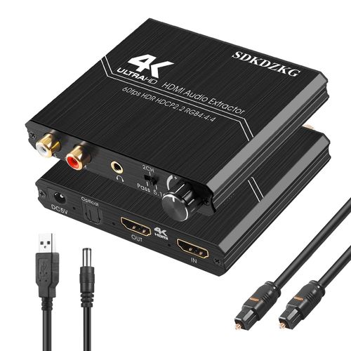 HDMI 2.0 Convertisseur Audio,HDMI Optique Toslink SPDIF 3.5mm Stéréo RCA L/R Sortie Audio Extracteur Avec Contrôle du Volume Soutien 4k@60hz HDCP 2.2 HDR 3D Yuv 4:4:4 Pour PS5 Blu Ray