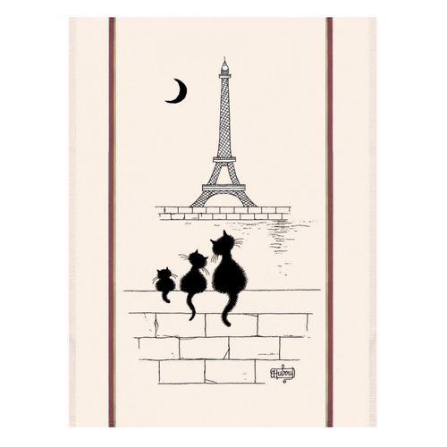 Grand Torchon Dubout Chats Tour Eiffel Ecru 60 X 80 Cm Winkler