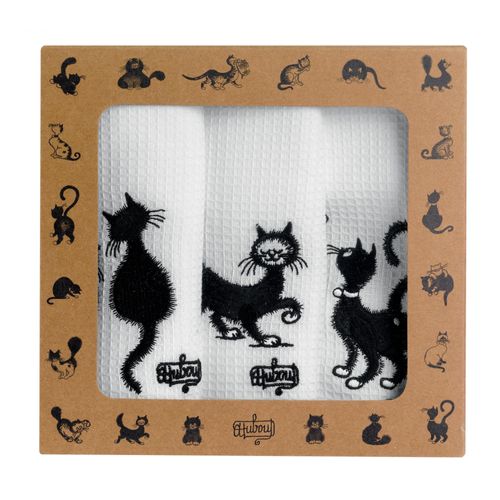 Lot De 3 Torchons Dubout Les Chats Brodé Blanc 40 X 60 Cm Winkler