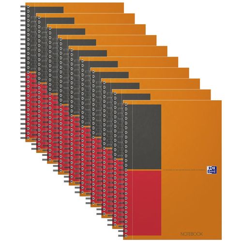 Oxford Lot De 10 Notebooks Spiralé Couverture Rigide B5 160 Pages Ligné 6mm Orange