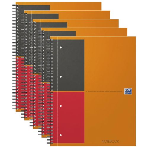 Oxford Lot De 5 Notebooks A4+ Spiralé 160 Pages Lignée 6 Mm Orange