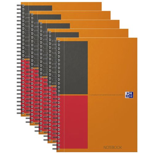 Oxford Lot De 5 Notebooks Spiralé Couverture Rigide B5 160 Pages Ligné 6mm Orange