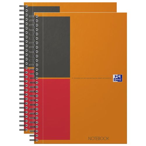 Oxford Lot De 2 Notebooks Spiralé Couverture Rigide B5 160 Pages Ligné 6mm Orange