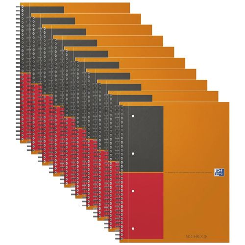 Oxford Lot De 10 Notebooks A4+ Spiralé 160 Pages Lignée 6 Mm Orange
