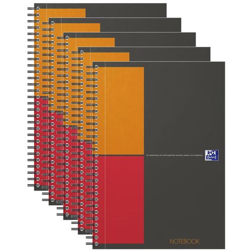 Oxford Lot De 5 Notebooks B5 Spiralé Couverture Rigide160p 80g Q5/5 Gris