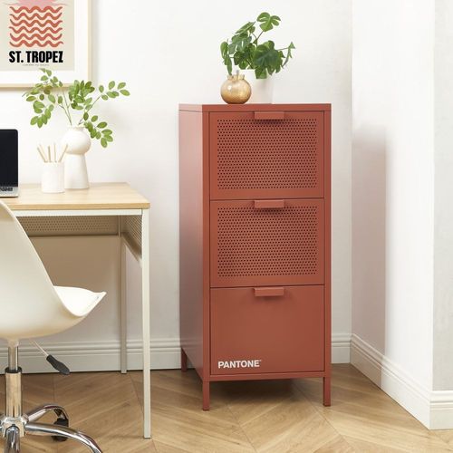 Meuble De Rangement Métal Terracotta 3 Tiroirs H105cm