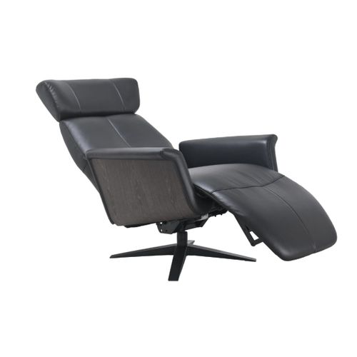 Fauteuil De Relaxation Électrique En Bois Brun Et Cuir Noir