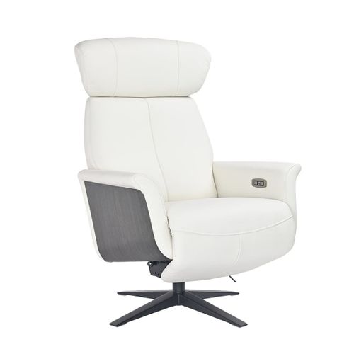 Fauteuil De Relaxation Électrique En Bois Brun Et Cuir Blanc