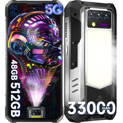 OUKITEL WP100 Titan 5G Téléphone Portable Incassable,33000mAh,48Go+512Go Noir