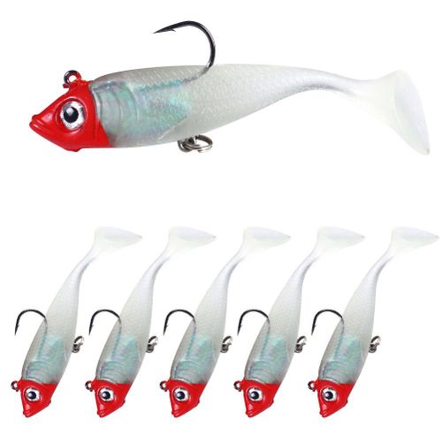Lot De 5 Leurres De Peche Lumineux Souples Avec Queue De Pagaie Et 2 Hamecons, 18,5 G, 10 Cm, Pour Bar, Truite, Eau Douce Et Salee